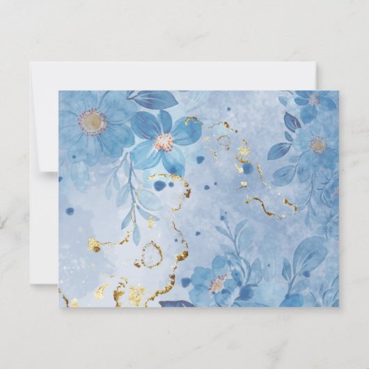 Elegant Gouden Blauwe Bloemen Kruis Begrafenis Bed Bedankkaart (Achterkant)