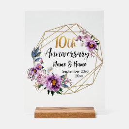 Elegant Gouden Bloem 10 Jaar Jubileum Acryl Bord