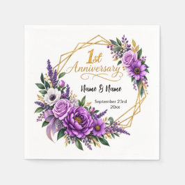 Elegant Gouden Bloem 1e Huwelijksverjaardag Servet
