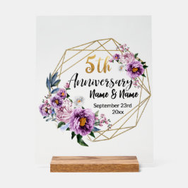 Elegant Gouden Bloem 5 Jaar Jubileum Acryl Bord