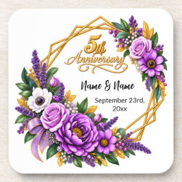 Elegant Gouden Bloem 5 Jaar Jubileum Bier Onderzetter