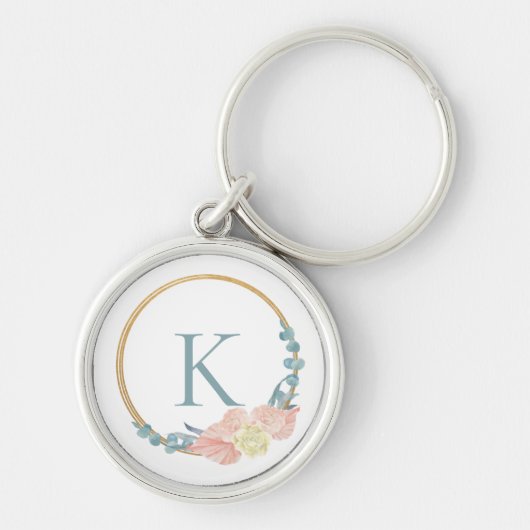Elegant Gouden Bloem Monogram Sleutelhanger (Voorkant)