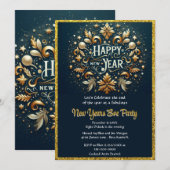 Elegant Gouden Bloem Nieuwjaarsfeest Kaart (Voorkant / Achterkant)