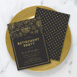 Elegant Gouden Bloem Pensioneringsfeest Kaart
