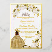 Elegant Gouden Bloemen Vlinder Quinceanera Folie Uitnodiging (Voorkant)