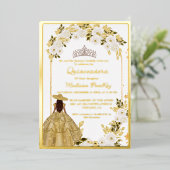 Elegant Gouden Bloemen Vlinder Quinceanera Folie Uitnodiging (Staand Voorkant)