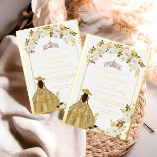 Elegant Gouden Bloemen Vlinder Quinceanera Folie Uitnodiging