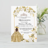 Elegant Gouden Bloemen Vlinder Quinceanera Kaart (Staand voorkant)
