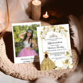 Elegant Gouden Bloemen Vlinder Quinceanera Kaart