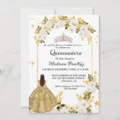 Elegant Gouden Bloemen Vlinder Quinceanera Kaart (Voorkant)