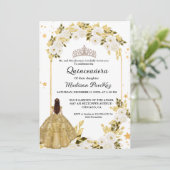 Elegant Gouden Bloemen Vlinder Quinceanera Kaart (Staand voorkant)