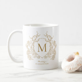Elegant gouden bloemenkam monogram koffiemok