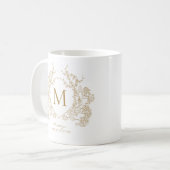 Elegant  gouden bloemenkam monogram koffiemok (Voorkant links)