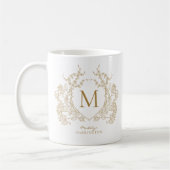 Elegant  gouden bloemenkam monogram koffiemok (Links)