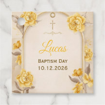 Elegant Gouden Bloemenkruis Baby Doop Vierkant