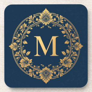 Elegant gouden bloemenmonogram ontwerp bier onderzetter
