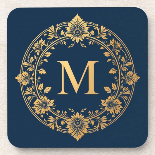 Elegant gouden bloemenmonogram ontwerp bier onderzetter (Voorkant)