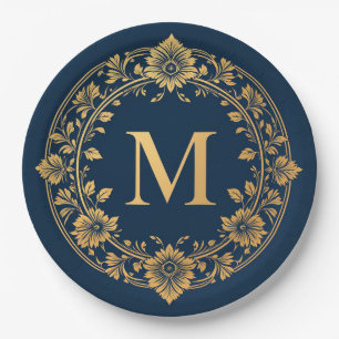 Elegant gouden bloemenmonogram ontwerp papieren bordje
