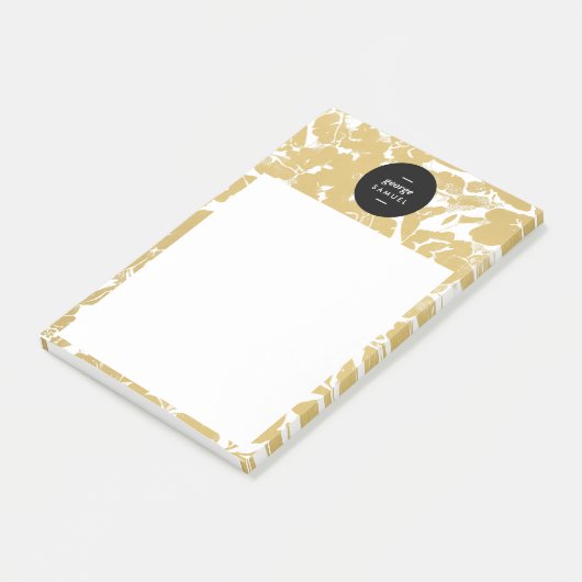 Elegant gouden bloemenontwerp met gedurfde zwarte  post-it® notes (Schuin)