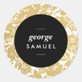 Elegant gouden bloemenontwerp met gedurfde zwarte  ronde sticker (Voorkant)