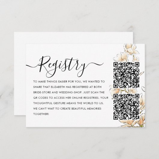 Elegant gouden bloemenregister QR Code Vrijgezelle Informatiekaartje (Voorkant / Achterkant)