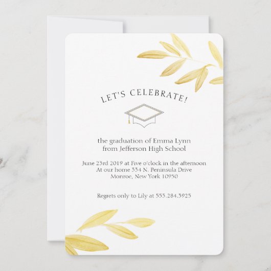 Elegant gouden bloemenscript foto Afstuderen Kaart (Achterkant)