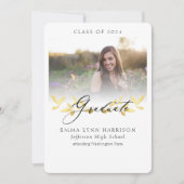 Elegant gouden bloemenscript foto Afstuderen Kaart (Voorkant)