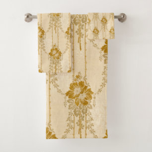 Elegant  gouden bloemenzwaaipatroon bad handdoek