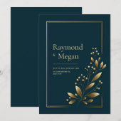 Elegant Gouden Bloemige Blad Bruiloft Kaart (Voorkant / Achterkant)