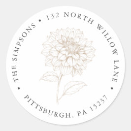 Elegant Gouden Bloemige Dahlia Retouradres  Ronde Sticker