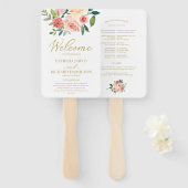 Elegant Gouden Bloemige Waterverf Bruiloftsprogram Handwaaier (Voorkant en achterkant)