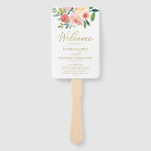 Elegant Gouden Bloemige Waterverf Bruiloftsprogram Handwaaier (Voorkant)