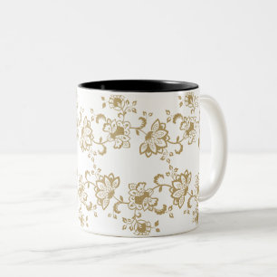 Elegant gouden bloemmotief botanische patroon tweekleurige koffiemok
