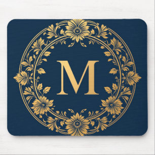 Elegant gouden bloemmotief met monogram muismat