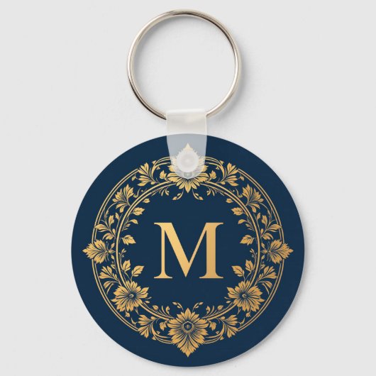 Elegant gouden bloemmotief monogram ontwerp sleutelhanger (Voorkant)