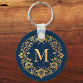 Elegant gouden bloemmotief monogram ontwerp sleutelhanger (Voorkant)