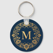 Elegant gouden bloemmotief monogram ontwerp sleutelhanger (Achterkant)