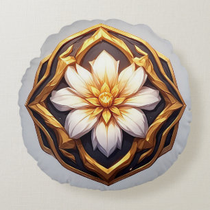 Elegant Gouden Bloemornament Rond Kussen