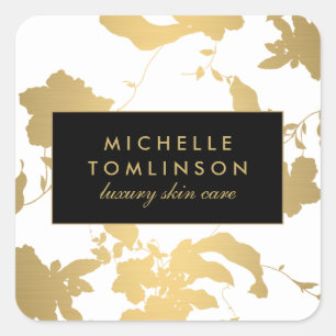 Elegant Gouden Bloempatroon Wit Vierkante Sticker