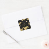 Elegant Gouden Bloempatroon Zwart Vierkante Sticker (Envelop)