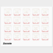 Elegant gouden & blos roze bloemen trouwgunst vierkante sticker (Vel)