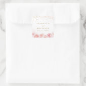 Elegant gouden & blos roze bloemen trouwgunst vierkante sticker (Tas)