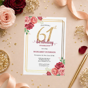 Elegant Gouden Blush Bloem 61e Verjaardagsfeest Kaart