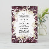 Elegant gouden bordeaux waterverf bloemenbruiloft kaart (Staand voorkant)