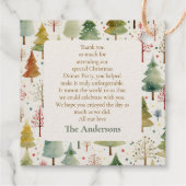 Elegant gouden bos dennenboom kerstdiner bedankjes labels (Achterkant)