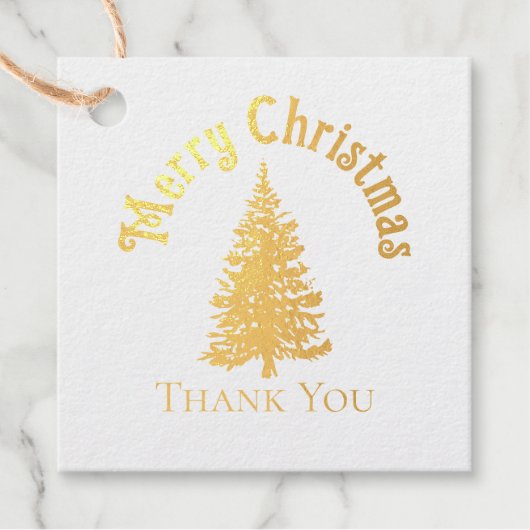 Elegant gouden bos dennenboom kerstdiner bedankjes labels (Voorkant)