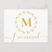 Elegant gouden botanisch monogram Ik ben verhuisd Briefkaart (Voorkant)