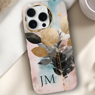 Elegant gouden botanisch monogram iPhone 16 pro hoesje