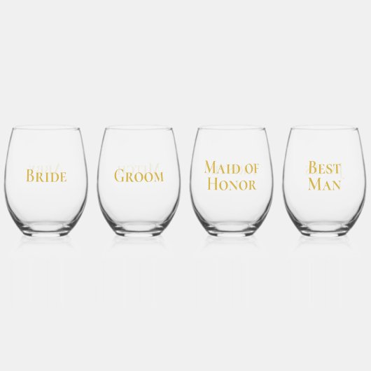 Elegant Gouden Bruid bruidegom Maid of Honor Beste Wijnglas Zonder Voet (Voorkant)