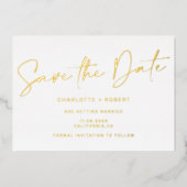 Elegant gouden bruiloft met foto op de datum folie uitnodiging (Voorkant)